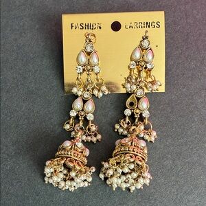 Elegant Gold and Pearls Dangle Earrings, Indian Ethnic, Wedding Jewelry